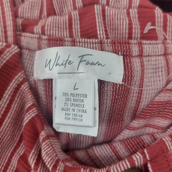 White Fawn Women's Jumpers Red White Stripped Size Large With Ruffles Buttons - Picture 9 of 9